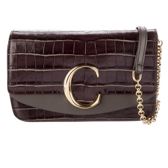 Chloe Handbags - Chloe C Crossbody Brown Croc